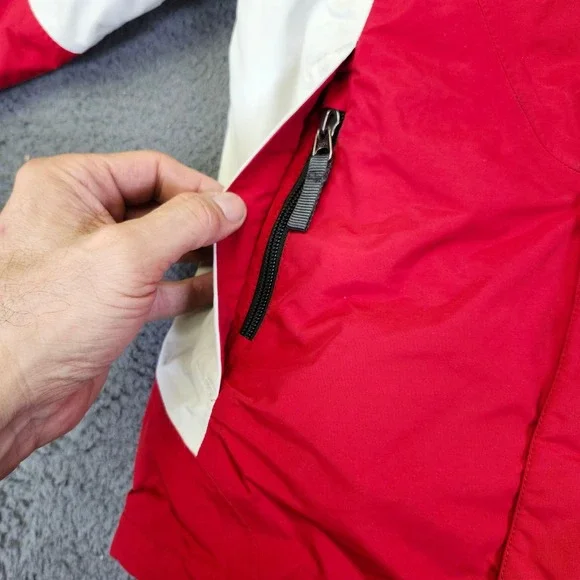 The North Face Winter Jacket Hooded Full Zip Pockets Red Gray Boys S